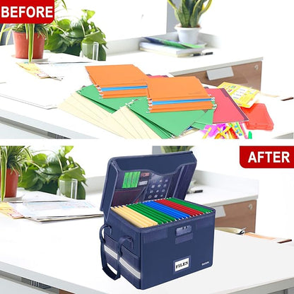 DocSafe File Box Fireproof Document Box with Lock,File Storage Organizer Box with Insert Pocket,Collapsible Portable File Box Home Office File Cabinet with Handle for Hanging Letter/Legal Folder,Blue