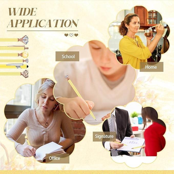 6 Pcs Ballpoint Pens Set Metal Crystal Diamond Pen for Journaling Glitter Pretty Cute Stationery Black Ink Fancy Gifts for Women Girls Teacher Office Wedding School Supplies(Yellow)