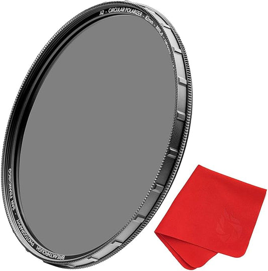 46mm X2 CPL Circular Polarizing Filter for Camera Lenses - AGC Optical Glass Polarizer Filter with Lens Cloth - MRC8 - Nanotec Coatings - Weather Sealed by Breakthrough Photography