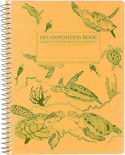 Decomposition Sea Turtles College Ruled Spiral Notebook - 9.75 x 7.5 Journal with 160 Lined Pages - 100% Recycled Paper - Cute Notebooks for School Supplies, Home & Office - Made in USA