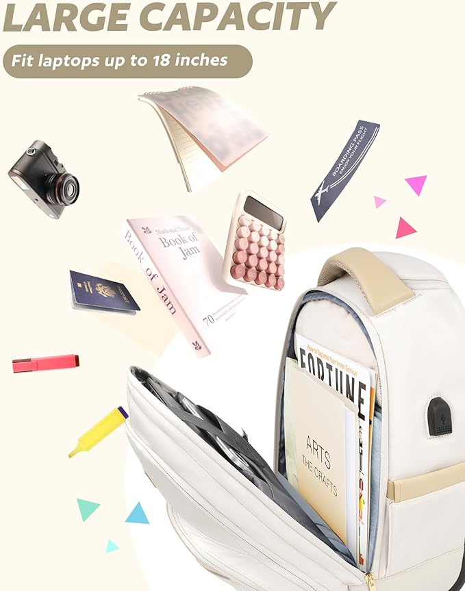 Rolling Backpack For Adults With Wheels, 40L Wheeled Backpack For Women, Travel Roller Backpack, Carry On Luggage, Rolling Bag, Beige