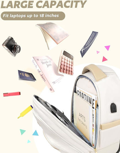 Rolling Backpack For Adults With Wheels, 40L Wheeled Backpack For Women, Travel Roller Backpack, Carry On Luggage, Rolling Bag, Beige