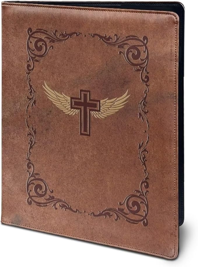 Christian Cross PU Leather Padfolio Clipboard Clip Business Resume Portfolio A4 Folder Interview Legal Document Organizer Business Card Holder Letter Sized Writing Pad