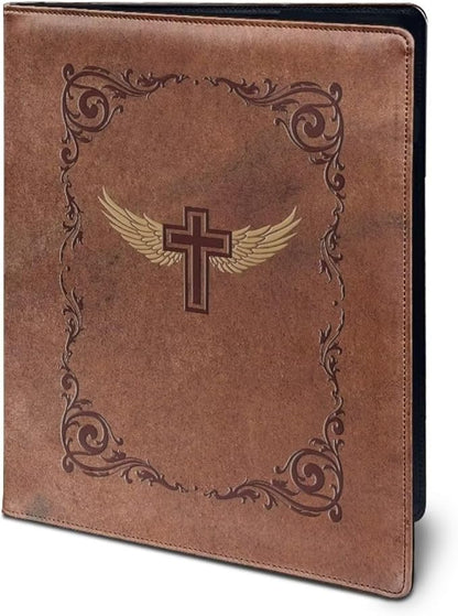 Christian Cross PU Leather Padfolio Clipboard Clip Business Resume Portfolio A4 Folder Interview Legal Document Organizer Business Card Holder Letter Sized Writing Pad