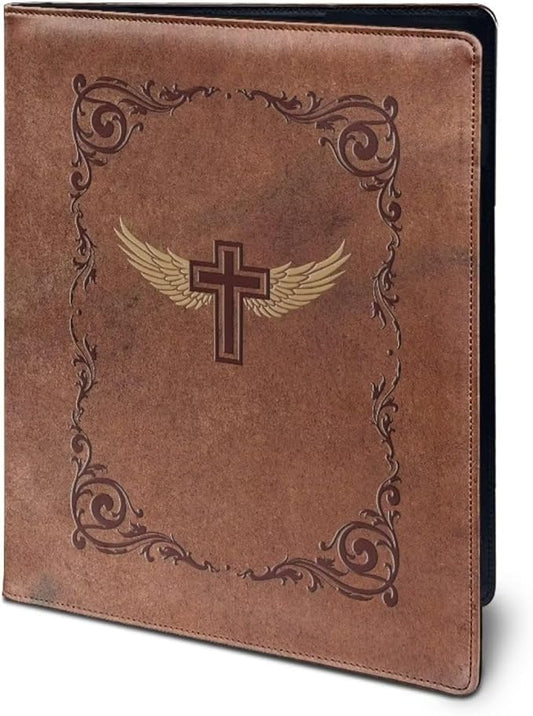 Christian Cross PU Leather Padfolio Clipboard Clip Business Resume Portfolio A4 Folder Interview Legal Document Organizer Business Card Holder Letter Sized Writing Pad