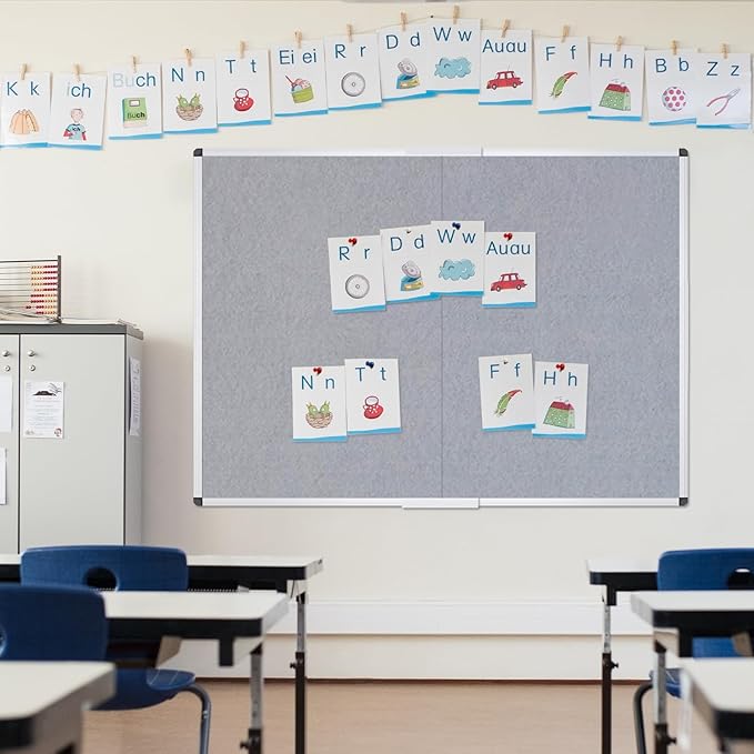 VIZ-PRO Large Fabric Bulletin Board/Foldable Notice Board Felt Gray, 72 X 48 Inches, Silver Aluminium Frame