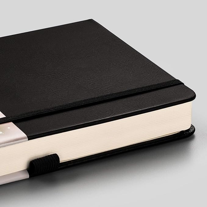 EMSHOI Dotted Notebook - 256 Pages A5 Dotted Grid Journal Notebook,120gsm Thick Paper,16 Perforated Pages, Smooth PU Leather, Inner Pocket,5.75'' × 8.38''-Black