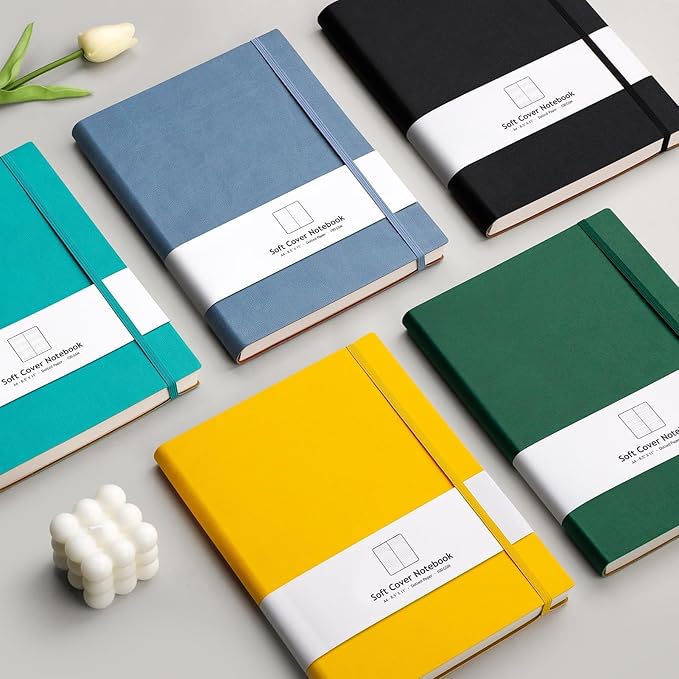 AHGXG Bullet Dotted Journal - Large A4 Notebook Dotted, 8.5''×11'', 320 Pages Dot Grid Notebook, 100gsm Thick Paper, Leather Softcover, with Journal Stencils, Inner Pocket - Yellow