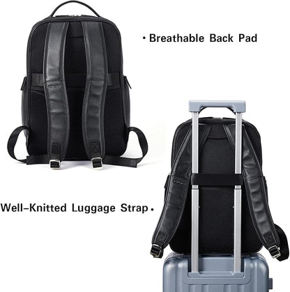 BOSTANTEN Leather Backpacks College 15.6” Laptop Travel Computer Shoulder Backpack For Men Black