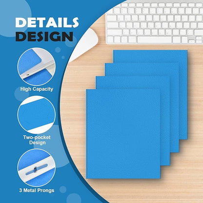 Folders with Pockets,IntoJoy 50 Pack Two Pocket Folders Business Card Holder Paper Folders with Prongs for School Office Filing Cabinet Resume Portfolio (Blue)