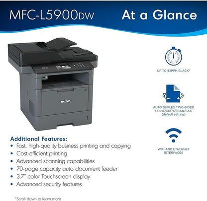 Brother Monochrome Laser Printer, Multifunction Printer, All-in-One Printer, MFC-L5900DW, Wireless Networking, Mobile Printing & Scanning, Duplex Print, Copy & Scan, Amazon Dash Replenishment Ready