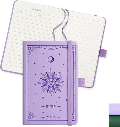 EMSHOI Lined Journal Pocket Notebook - A6 Small Leather Hardcover Notebook for Women, College Ruled 160 Numbered Pages, Mini Notepad for Travel Work School Office Writing Gifts 3.7x5.7, Light Purple
