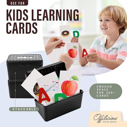 Index Card Holder/ Organizer Set – Heavy-Duty with Dividers – 100 Ruled Index Cards 3x5, 25 Manila & 25 Plastic Dividers, 72 Easy-Read Stickers & 5 Box Labels