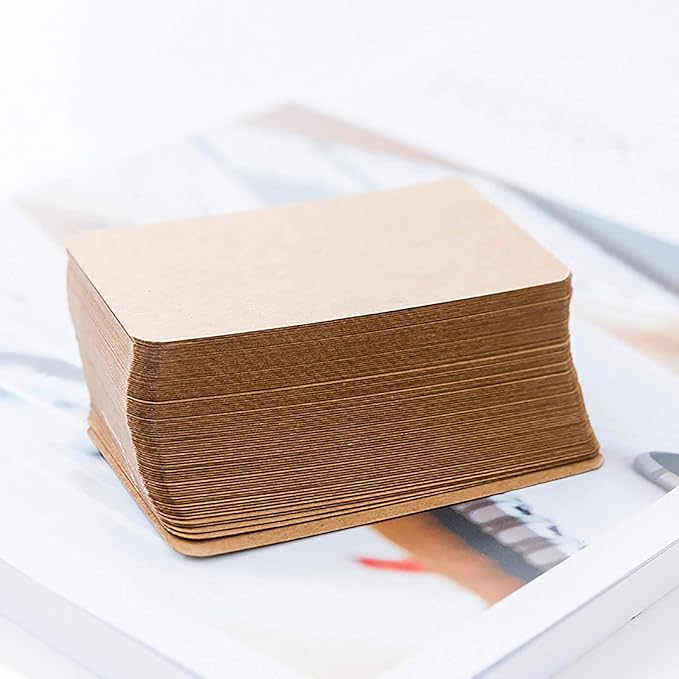 VANRA 300 Small Blank Cards 3.5x2 inches Color Cardstock Study Flash Cards Index Cards, Unruled with Rounded Corners (Kraft Brown, 300/Pack)