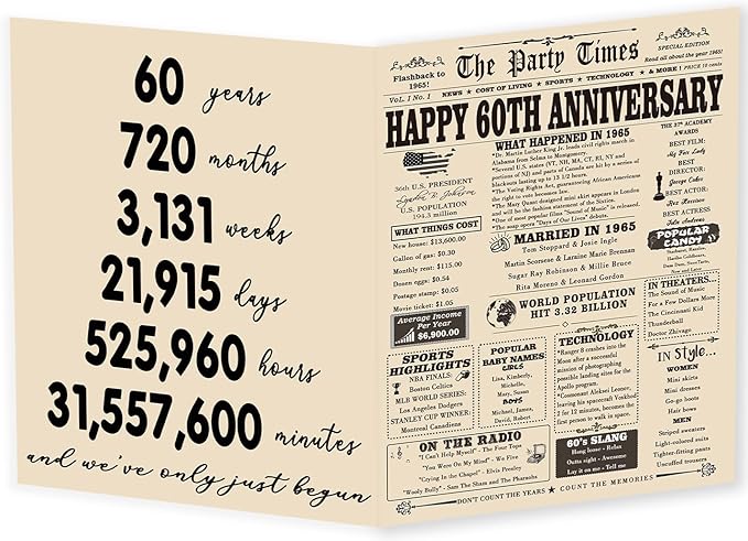 YiKaLus Large 60th Anniversary Card Gift for Parents, Vintage 60 Years Marriage Aday Gift Ideas for Women Men, Naughty 60 Anniversary Decorations for Husband Wife