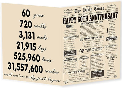 YiKaLus Large 60th Anniversary Card Gift for Parents, Vintage 60 Years Marriage Aday Gift Ideas for Women Men, Naughty 60 Anniversary Decorations for Husband Wife