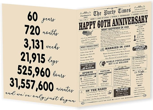 YiKaLus Large 60th Anniversary Card Gift for Parents, Vintage 60 Years Marriage Aday Gift Ideas for Women Men, Naughty 60 Anniversary Decorations for Husband Wife
