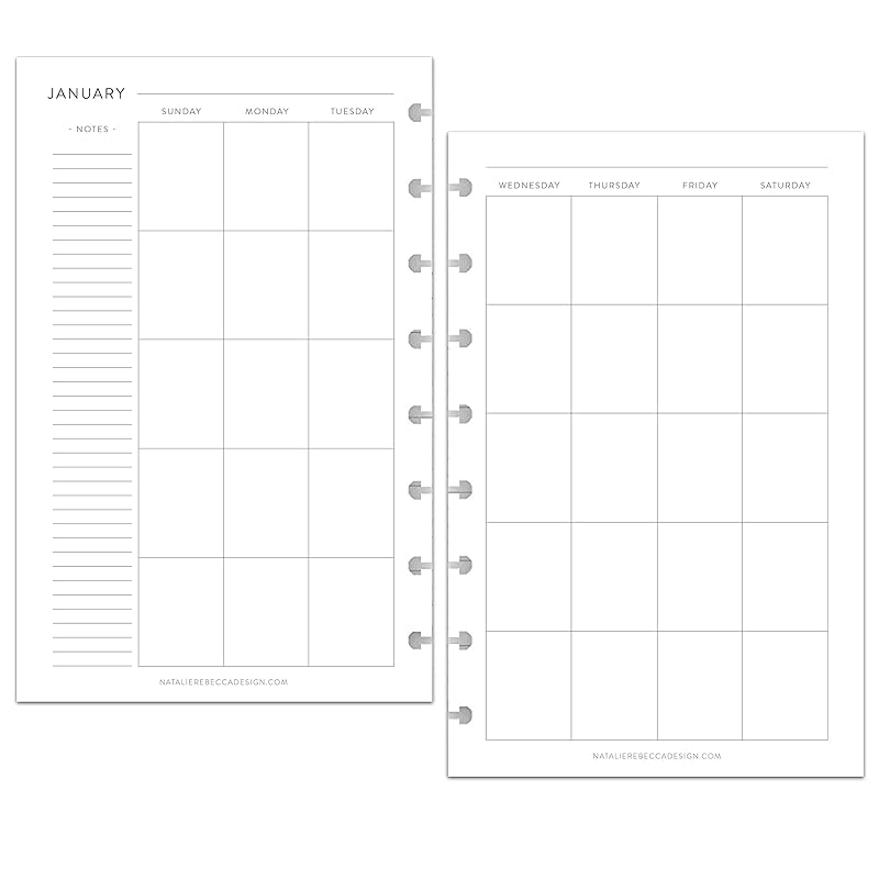 BetterNote Horizontal Undated Calendar Refill Pages for Disc Notebook, fits The Happy Planner, Discbound Levenger Circa, Staples Arc, TUL (Classic- 12 months, 8-Disc, 5.5"x8.5")