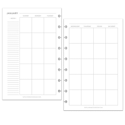 BetterNote Horizontal Undated Calendar Refill Pages for Disc Notebook, fits The Happy Planner, Discbound Levenger Circa, Staples Arc, TUL (Classic- 12 months, 8-Disc, 5.5"x8.5")