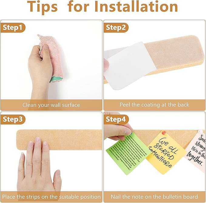 5 Pack Felt Pin Board Bar Strips Bulletin Board for Bedrooms Offices Home Wall Decoration, Notice Board Self Adhesive Cork Board with 35 Push Pins for Paste Notes, Photos, Schedules (Peach)