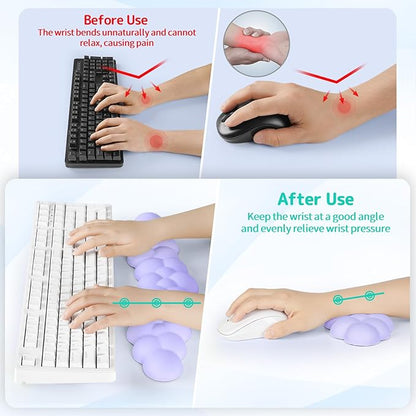 Cloud Wrist Rest Keyboard, Cloud Palm Rest Set with PU Leather Memory Foam, Cute Keyboard Rest for Wrist Support and Arm Rest, Desk Cloud Wrist Pad for PC/Gaming/Hand Cushion/Computer-Purple