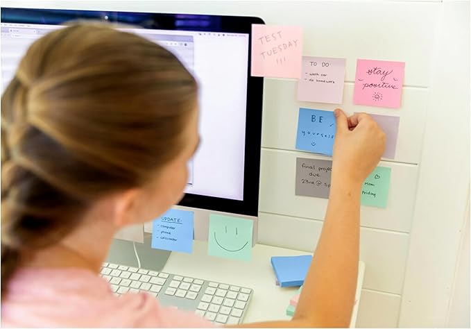 Post-it 100% Recycled Paper Super Sticky Notes, 3 in. x 3 in., 12 Pads, 70 Sheets per Pad, Wanderlust Pastels, School Supplies and Office Products