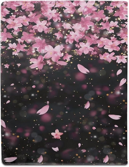 Office Folder Pink Cherry Blossom Print PU Leather Padfolio with A4 Size Clipboard Clip for Business Resume Interview Document Sleeve Binder Folder for Men/Women