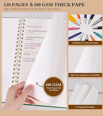 Blank Spiral Notebook Journal 8.5” x 11”, A4 Large Sketch Book for Women Men, 100 GSM Blank Paper Drawing Notebook, Plastic Hardcover Spiral Bound Sketchbook for Sketching Work School Writing, Green