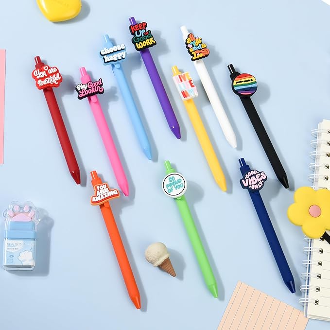 10Pcs Inspirational Ballpoint Pens with Postive Sayings and Cute Pattern Motivational Quotes Emotional Support for Adults Bulk for Coworkers Team Staff Funny Office Stationary (Motivational 2)
