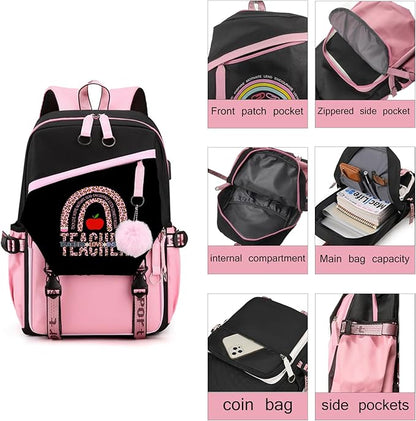 Teacher Backpack for Women,16.5 Inch Laptop Backpack With USB Charging Port Large Capacity Travel Backpack,Pink (Teacher Backpack, One Size)