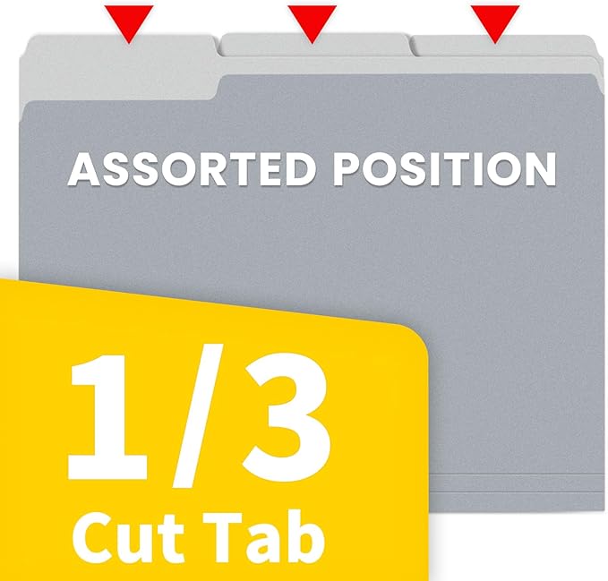 SUNEE File Folders Letter Size Gray, 100 Pack Manilla Folders 8.5 x 11 1/3-Cut Tabs, Colored File Folders Office Home School for Documents Files Paper