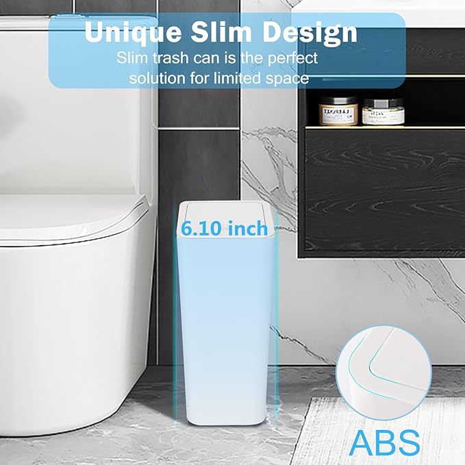 SHPMXUPW 3 Pack Bathroom Small Trash Can with Lid,10L / 2.6 Gallon Slim Garbage Bin Wastebasket with Pop-Up Lid for Bedroom, Office, Kitchen, Craft Room, Fits Under Desk/Cabinet/Sink