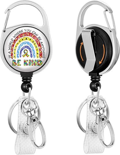 Autism Awareness Badge Reel Retractable Heavy Duty with 360°Swivel Carabiner Clip, Cute Be Kind Rainbow ID Badge Holder Retractable, Nurse Teacher ID Card Holder Retractable Keychain Name Badge Clip