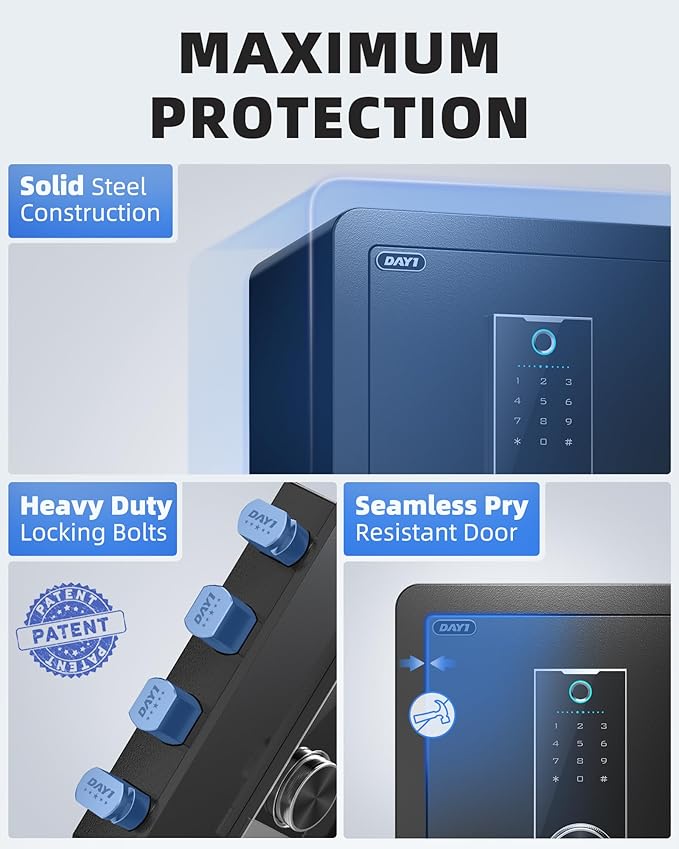 DAYI Biometric Fingerprint Safe Box, 2.0 Cubic Feet Home Safes with Fireproof Bag, Digital Touchpad Security Safe for Money Cash Documents, Dual Alarm System - DF-45 Pro