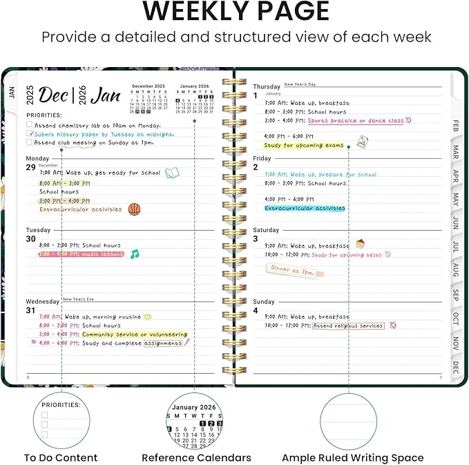 2026 Planner, Aesthetic Weekly and Monthly Planner for Women, Jan 2026 to Dec 2026, Hardcover 2026 Calendar Book with Monthly Tabs, Inner Pocket, Perfect for Office Home School - A5 (6.3" x 8.5"), Wild Asters