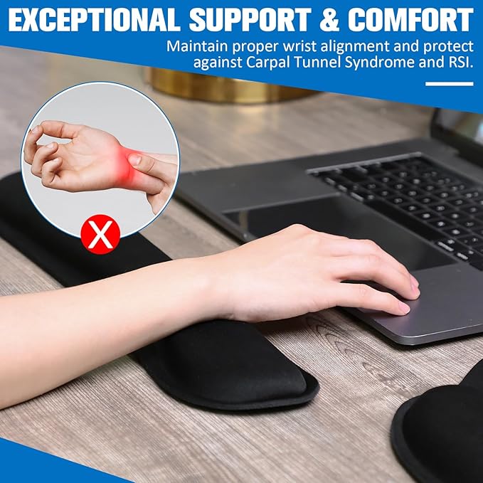 Yunsailing 4 Pcs Ergonomic Mouse Pad and Keyboard with Wrist Support Set Soft Smooth Gel Rest Comfortable Memory Foam for Easy Typing Gaming Computer Laptop Office Home