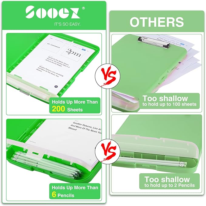 Sooez Clipboard with Storage, High Capacity Nursing Clip Board 8.5 x 11 with Pen Holder & Low Profile Clip, Plastic Clipboards Case Box, Teacher Must Haves School Office Supplies, Letter Size/ A4