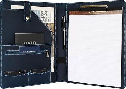 Personalized Leather Portfolio for Men, Engraved Leather Clipboard Portfolio Binder, Custom Leather Resume Padfolio for Women, Christmas Gift for His/Her (Clipboard, Blue-Custom)