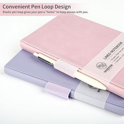 Hardcover Executive Notebooks, 160 Pages Line Ruled Classic Notebook Journal, Leather Notebooks with Pen for Bussiness College Writing Pink