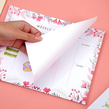 Weekly Planner Notepad Cute Set of 2 Undated Weekly Calendar Pad Tear Off 52 To Do List Notepad Weekly Desk Planner Planning Pads Memo Productivity Tracker for Work Goals Notes Schedule Ideas, Pink