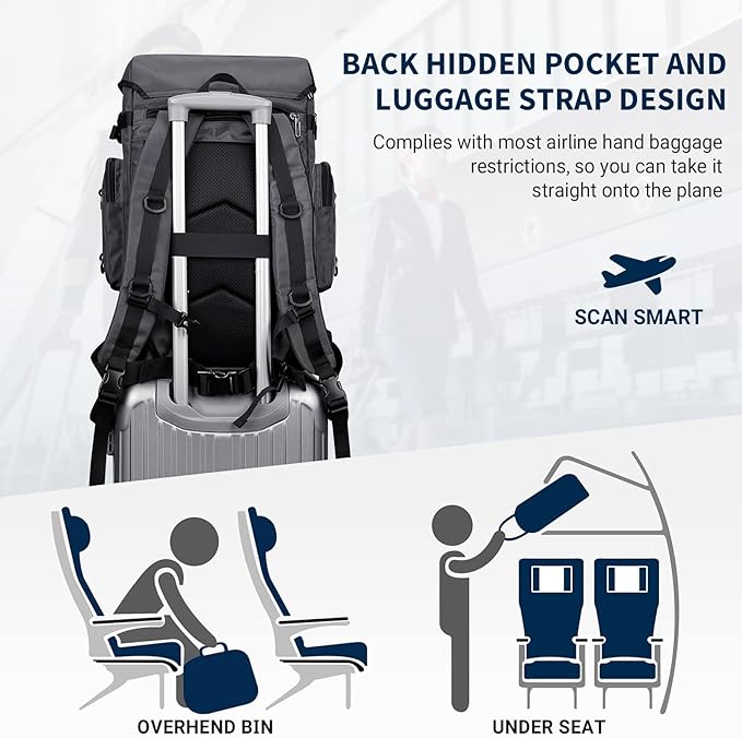 WITZMAN Travel Backpack for Men Women Carry on Bags for Airline Approved Convertible Duffle Luggage Backpack Shoe Compartment（B691 Silvery Grey）