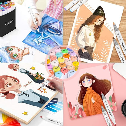 Caliart Alcohol Brush Markers, 51 Colors Dual Tip Artist Brush & Chisel Tip Sketch Art Markers, Aesthetic Cute Preppy Stuff School Supplies, Pens for Lettering Cards Drawing Mothers Day Gift for Mom