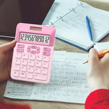 Pink Calculator, Standard Calculator,Basic Office Calculator with 12 Digit LCD Display,Pink Office Supplies,Cute Calculator for Office, Home, School,Shop