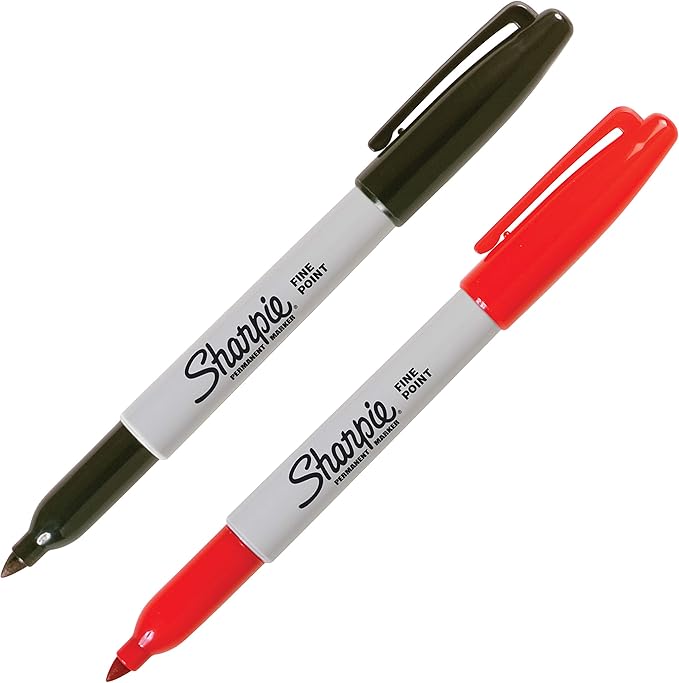 Sharpie Permanent Markers, Fine Tip, Black & Red, 2 Pack