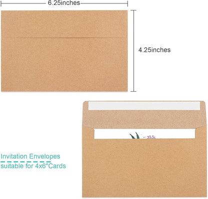 65 Packs A4 Invitation Envelopes, Brown Kraft Envelopes, 4x6 Photo Envelopes for Invitations, Envelopes Self Seal for Weddings, Baby Shower, Photos, Postcards, Greeting Cards, Mailing