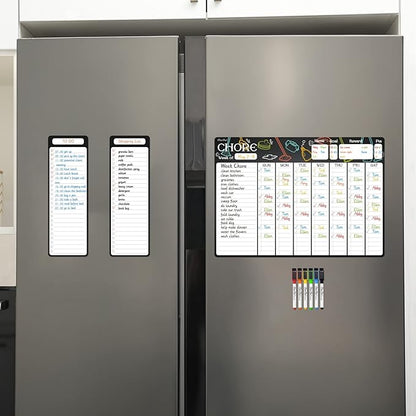 Magnetic Dry Erase Chore Chart - 17"x12" Dry Erase Chore Board for Kids, Teens, Adults - 4"x12" List Board 2 Pcs - 6 Extra Fine Point Markers Included - Shipped Flat