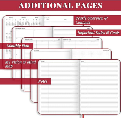 2026 Planner, Large Weekly and Monthly Planners, A4 Faux Leather Daily Calendar 2026 Planner, 12 Month Agenda from Jan. to Dec., Hardcover Habit Tracker Journal(Red)