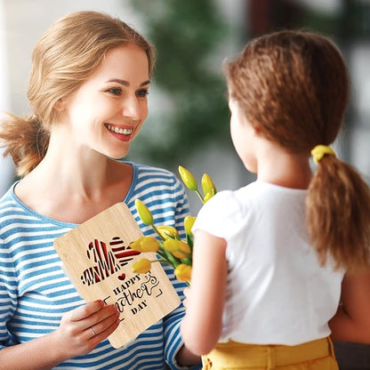 Wooden Mothers Day Card for Mom Gifts,Happy Mother's Day Card,Happy Mother's Day Greeting Cards from Kids,Mother Gifts Card from Daughter or Son(Double Hearts)