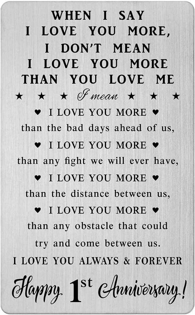 1 Year Wedding Anniversary Card Gifts for Him - Happy 1st Anniversary Card Gifts for Men - First Romantic Love Engraved Wallet Cards Presents