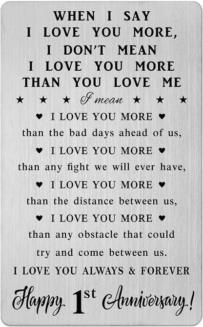 1 Year Wedding Anniversary Card Gifts for Him - Happy 1st Anniversary Card Gifts for Men - First Romantic Love Engraved Wallet Cards Presents